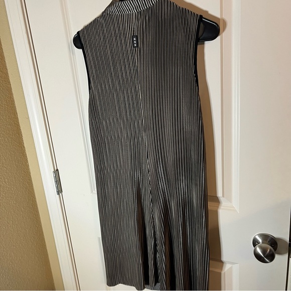 Jamie Sadock Sleeveless Golf Dress Black White Stripe Neon Yellow Zip Front M - Picture 2 of 6